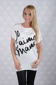 Asymetryczna bluzka z napisem \"Je t'aime mama\"