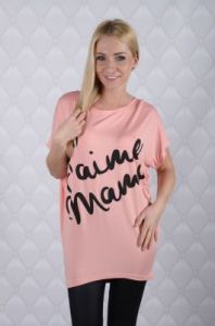 Asymetryczna bluzka z napisem \"Je t'aime mama\"